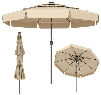 Costway 10 Feet Solar Patio Umbrella with 3-Tier Vented Top-Beige