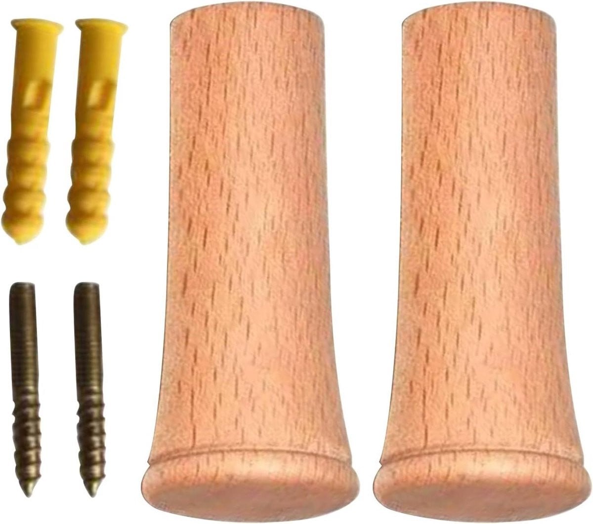 Set van 2 robuuste houten wandhaken in houtkleur voor huishoudelijke organisatie