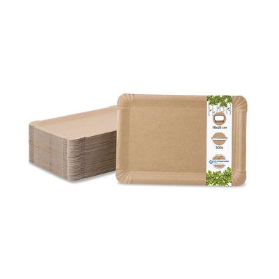 BIOZOYG 500 Stück Einwegteller 18 x 26 cm Pappteller, biologisch abbaubar, braun, rechteckig, recyclingfähig, robust Bioteller, Einweggeschirr
