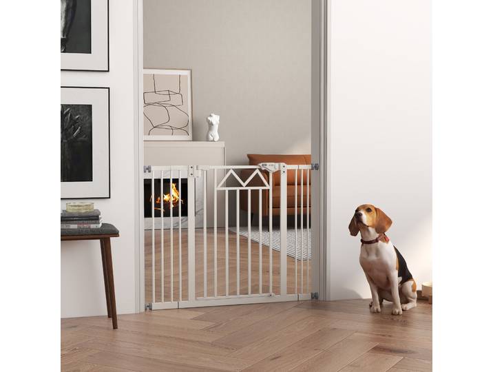 PawHut Barrière Extensible Chiens 74–100cm Fermeture Auto Blanc