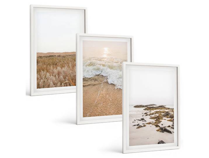 Tulup Bilder SET 3er Set - 40x60 cm Weißer Rahmen - Strandwellen, Steine, Sommer, Kunststoff, Rechteckig, 40x60 cm, gerahmt, Bilder & Rahmen, Bilder