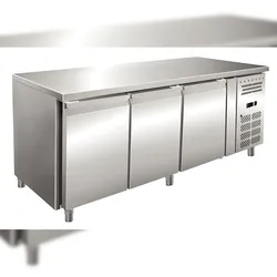 KLIMAITALIA Edelstahl-Kühltisch mit 3 belüfteten Türen. Digitales Thermometer. Temperatur -2°C/+8°C.  Maße (LxWxH) 179,5x60x86 cm. Model SNACK3100TN