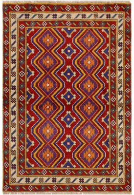 Treasured Knots Bohemian Balochi Hancock Red/Beige Hand Knotted Wool Rug - 3'5'' x 4'10''