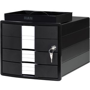 Han Schubladenbox 1018-13, Impuls, schwarz, A4, 3 Fächer, Kunststoff, geschlossen, mit Schloss
