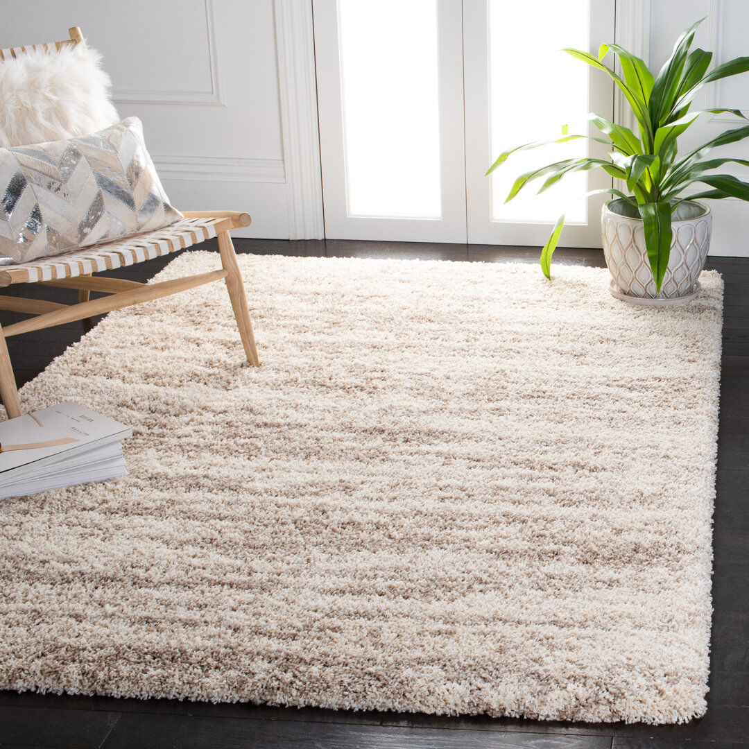 Borough Wharf Hudson Shag Striped Area Rug In Ivory / Beige Ivory / Beige Rectangle 183 x 244 cm