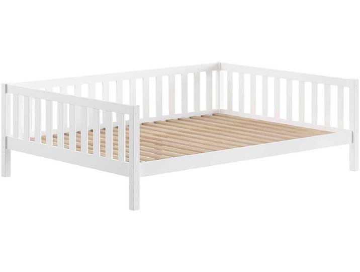 Kinderbett VIPACK Dallas, Massivholzbett, umbaubar vom Boden- zum Daybett , weiss (kiefer weiß, kiefer weiß, kiefer weiß), B:147cm H:66cm L:210cm, Betten, Kinderbett, stabil und standfest gebaut, wahlweise Kiefer massiv natur oder weiss