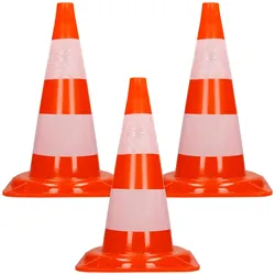 ECD Germany 3x Verkehrskegel 47 cm Orange-Weiß 2 Reflektoren Stapelbar Flexibel Warnkegel Leitkegel Verkehrshütchen