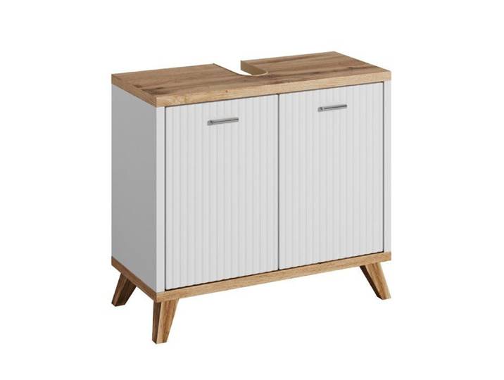Meuble sous-vasque Colima 60 x 28 x 54 cm – Chêne avec Blanc – Meuble de salle de bain sur pied avec 2 portes