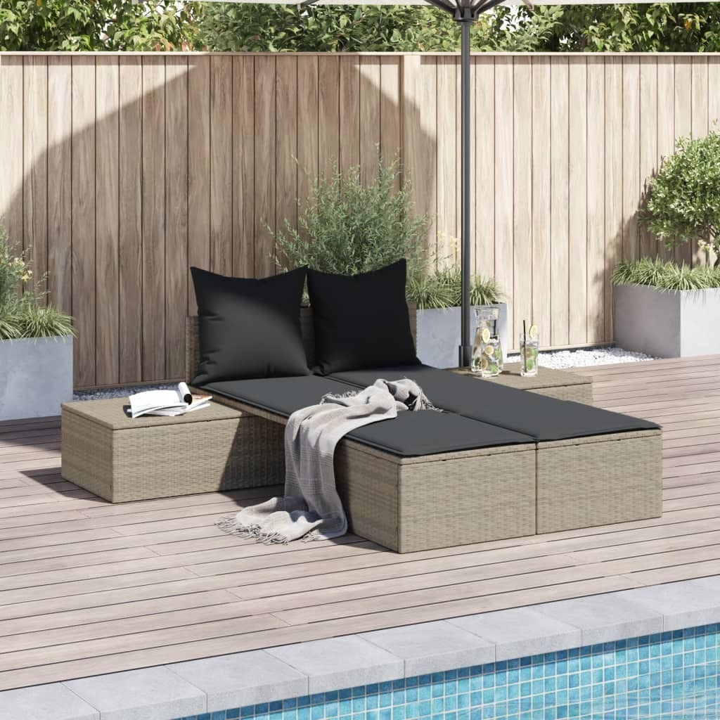 Maison Exclusive - Doppel-Sonnenliege mit Kissen Hellgrau Poly Rattan