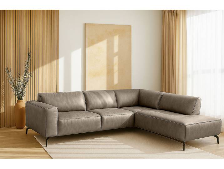Ecksofa HOME AFFAIRE LORCAN mit Metallfüssen, Breite 275 cm, weiches Sitzgefühl , grau (stone), B:275cm H:77cm T:210cm, 65% Polyester, 35% Lederfasern, Sofas, Ecksofa, Metallfüsse, Lederoptik, Struktur, Bouclé
