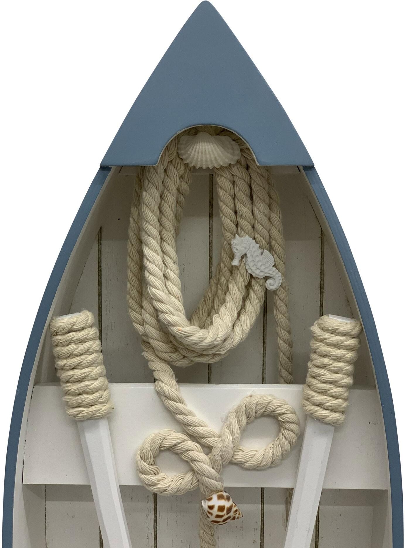 Dekofigur "Dameco Holz-Ruderboot 40.5 cm", blau (blau, weiß), B:19,5cm H:40,5cm T:8cm, Dekofiguren, Dekofigur blau, weiß B/H/T: 19,5cm x 40,5cm x 8cm