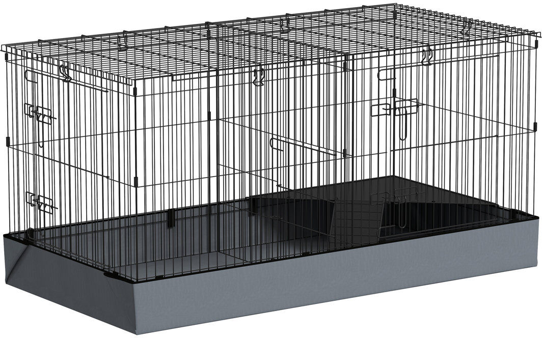 PawHut Guinea Pig Cage 2 in 1 Rabbit Cage Pet Playpen for Hedgehogs Black Black 61cm H X 121cm W X 61cm D