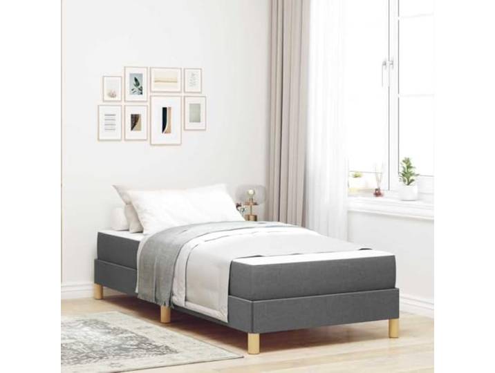 RJPLMFV Boxspringbett mit Matratze, 90 x 200 cm, dunkelgrau, Stoff Taschenfedern, mittelfest, schwarze Füße, aus Holz, modernes Design