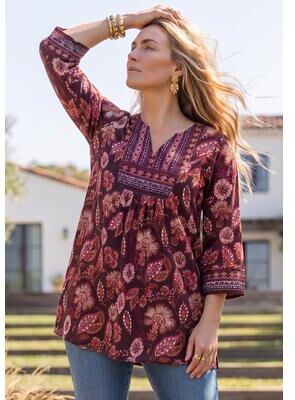 Plus Size Women's Karla Kurta Tunic by Catherines in Midnight Berry Paisley Floral (Size 5X)