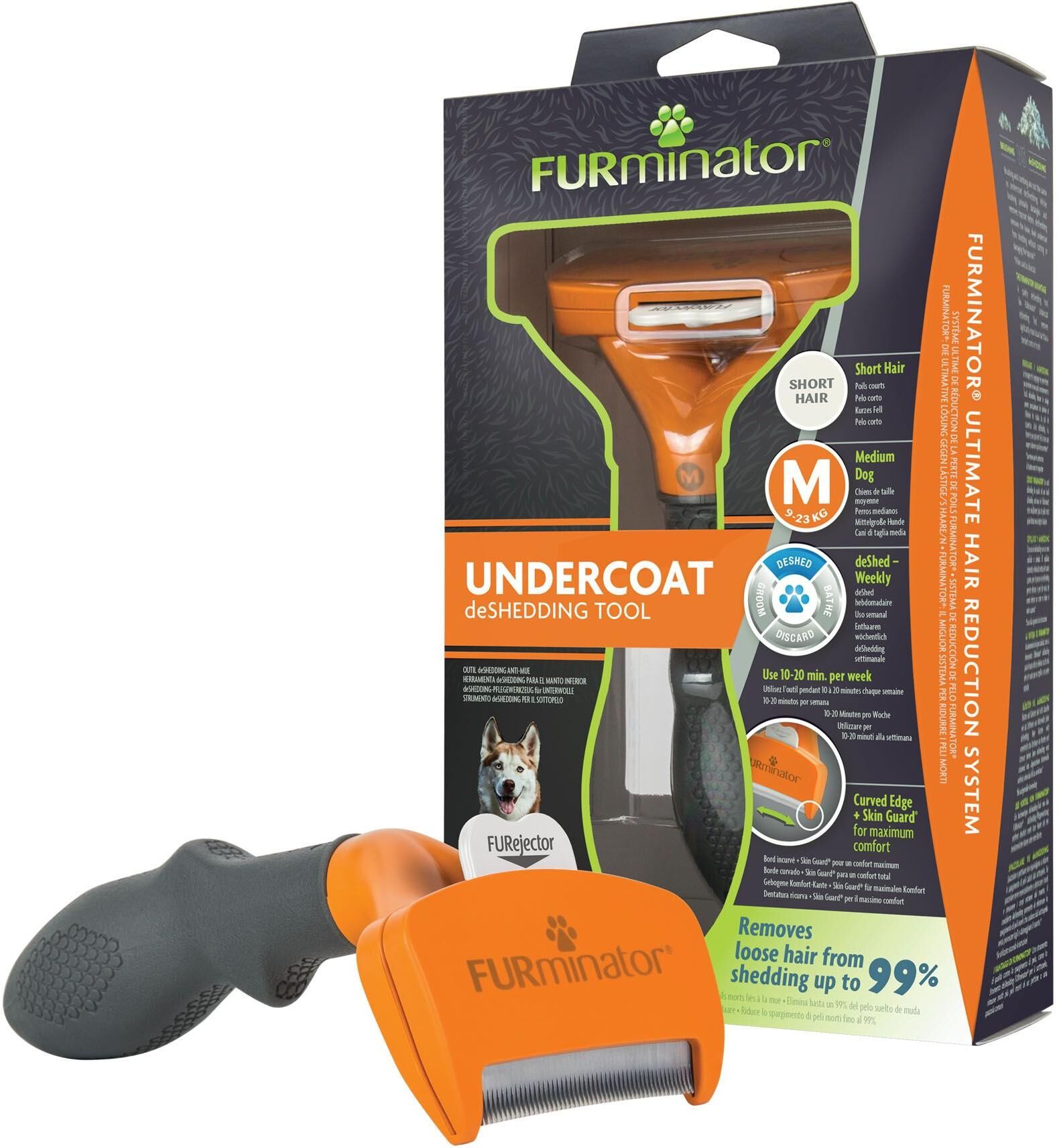 Fellkamm FURMINATOR "Hund deShedding M Kurzhaar 6,7 cm", orange (bunt), B:6,7cm, Fellkämme, Fellkamm bunt Einheitsgröße