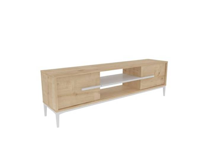 Moderner TV-Ständer, Eiche & Weiß, 120 cm 100% melaminbeschichtete Spanplatte, 18 mm stark Skandinavisches Design für stilvolle Wohnzimmer