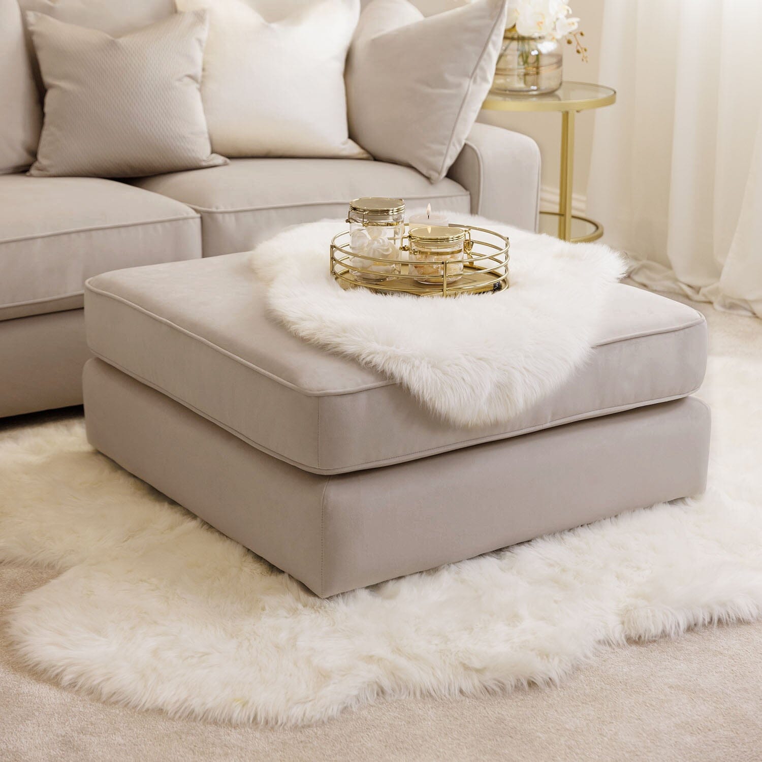 Victoria Mink Velvet Pillow Back Sofa Range, Footstool