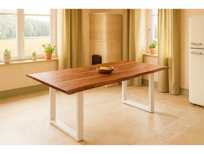 SAM® Baumkantentisch Memphis, massives Akazienholz, natürliche Baumkante, Metallgestell U-Form