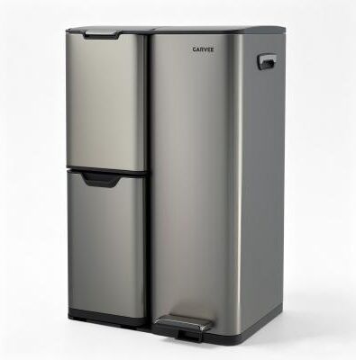 Garvee 16 gal 3 Compartment Trash Can, 3-in-1 Stainless Steel Garbage Can with Soft-Close Lid, Removable Inner Buckets
