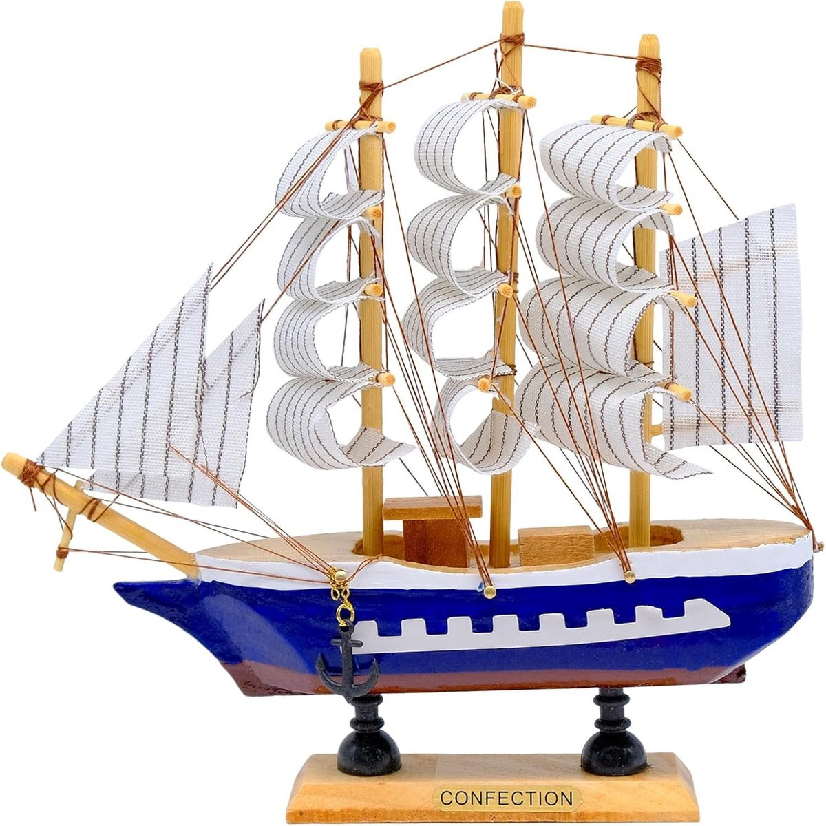 Vintage Houten Zeilboot Model - 24 cm Maritieme Decoratie voor Bureau en Kantoor