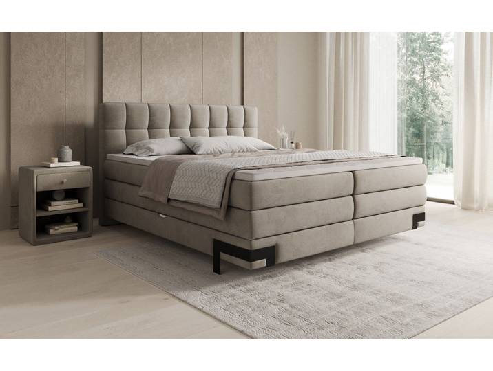 Boxspringbett Isabell mit Stauraum in Samt - 180x200 - Beige - H2 (bis 70kg) - Luxusbetten24
