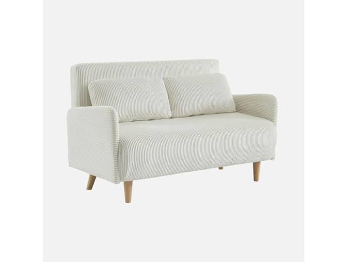 Skandinavisches 2-Sitzer-Sofa mit weißem Cordbezug, Holzfüßen und verstellbarer Rückenlehne - Panam