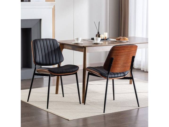 Chaise à manger de style du milieu du siècle élégante et généreuse apparence Le dos et le siège en cuir de noyer bentwood et faux