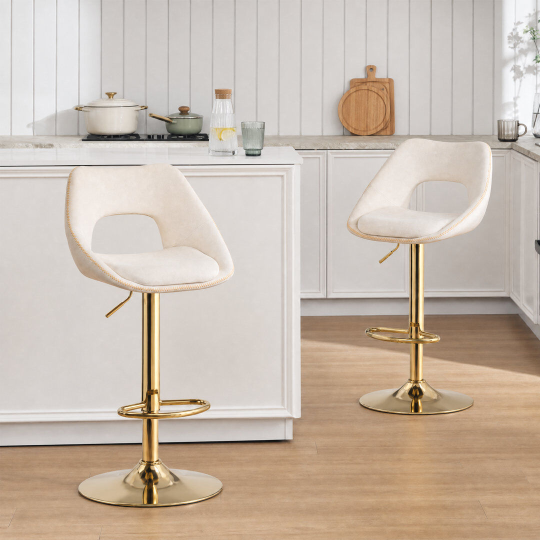 Norden Home Bar Stools Velvet Modern Chic Swivel Upholstered Counter Stools with Hollow Backrest for Home White 38cm W X 36cm D