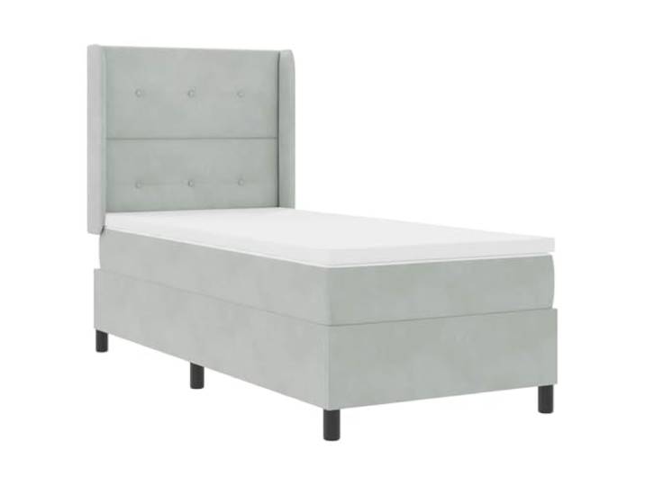 KKgypkn Boxspringbett Hellgrau 90x190 cm Samt mit Matratze, verstellbares Kopfteil, Taschenfederkern, Holzrahmen