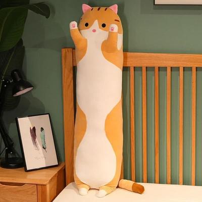 Uplift Essentials Cute Long Cat Plush Pillow For Cozy Sleep & Cuddles 19.7 In brown