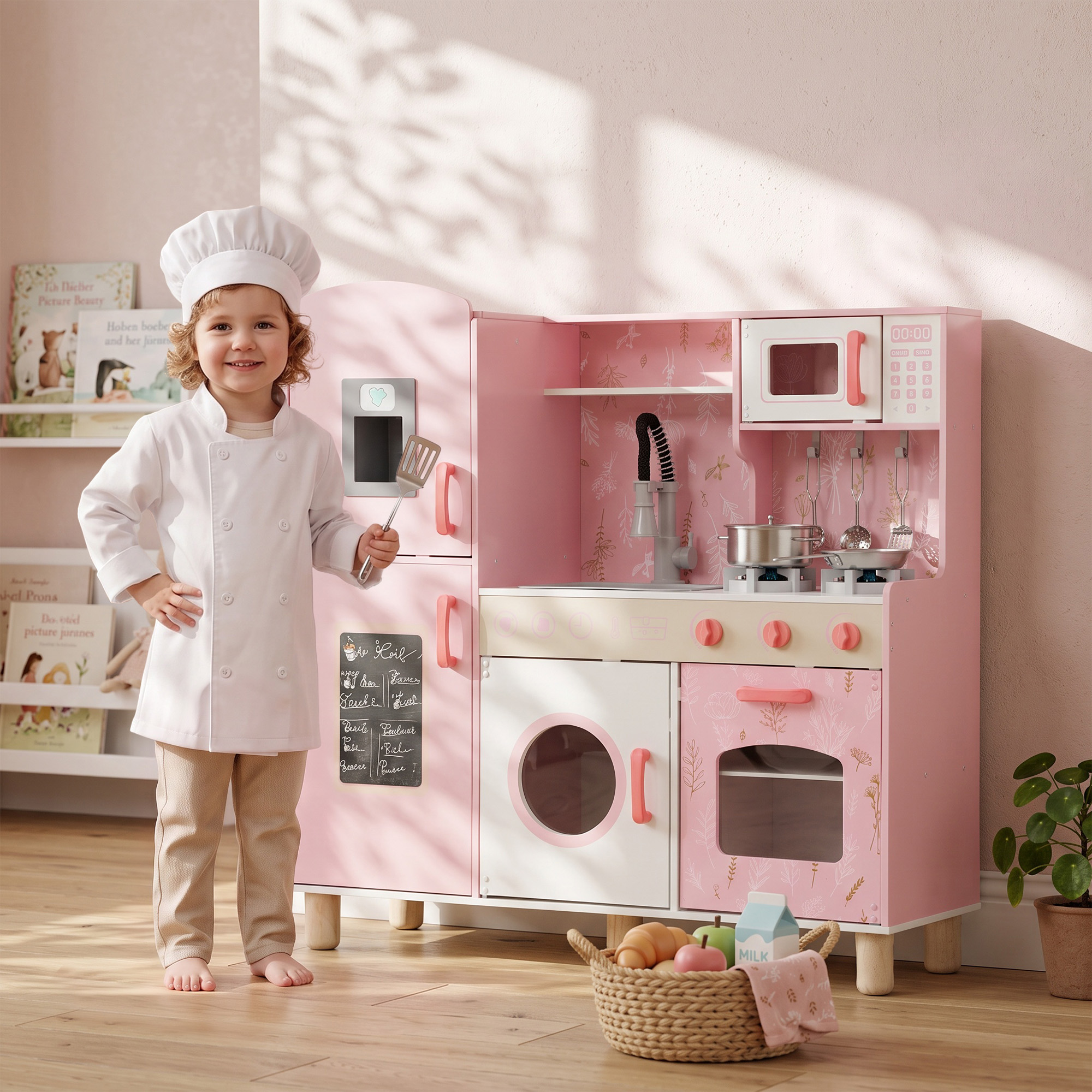 Aiyaplay Cucina giocattolo con luci, suoni, forno e microonde, Rosa   Aosom Italy