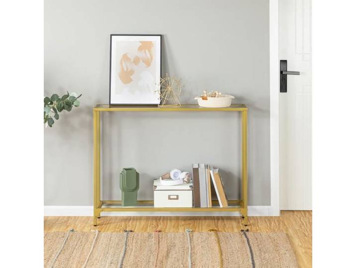 Table Console en Verre - HOOBRO - 100 cm - Doré - Rectangulaire - Design Contemporain