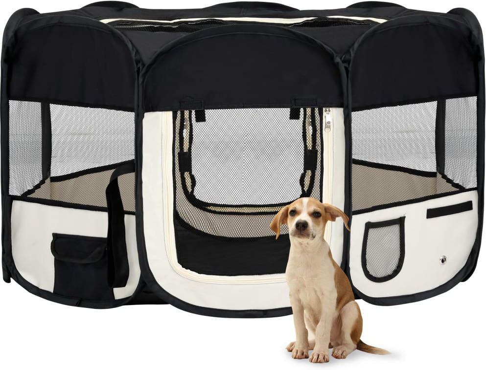 Archie & Oscar Lionel Panel Metal Exercise Pen With Door Black 61cm H x 145cm W x 145cm D