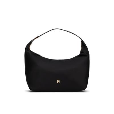 Hobo TOMMY HILFIGER "TH GO HOBO NYLON", Damen, Gr. B/H/T: 34cm x 20cm x 16cm, schwarz, Textil, Taschen Hobo, Damen Abendtasche, Tragetasche mit goldfarbenen Details