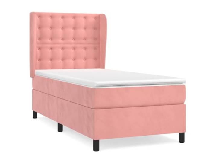 PUGYNBK Boxspringbett aus Samt, Rosa, 100 x 200 cm Verstellbares Kopfteil, Taschenfederkernmatratze, mittlere Härte, weicher Schutz