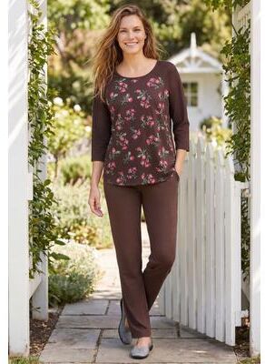 Plus Size Women's Three-Quarter Sleeve Baseball Tee by Woman Within in Chocolate Field Floral (Size 1X) Shirt