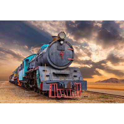 Fototapete PAPERMOON "ZUG-LOKOMOTIVE WADI RUM WÜSTE JORDANIEN WAGEN GEBIRGE", bunt, B:3m L:2,23m, Vlies, Tapeten