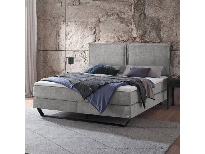 Boxspringbett Rimossa Velours-Strukturstoff 180x210cm TTF-Box Härtegrad: H3 Hellgrau modern