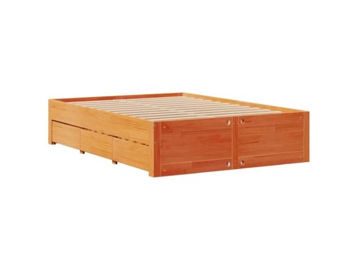 Bettgestell aus massivem Kiefernholz mit Schubladen, Braun Wachs, 140 x 200 Lattenrost inklusive, stabile Füße, Aufbewahrung für Bücher und Spielzeug, Montage erforderlich