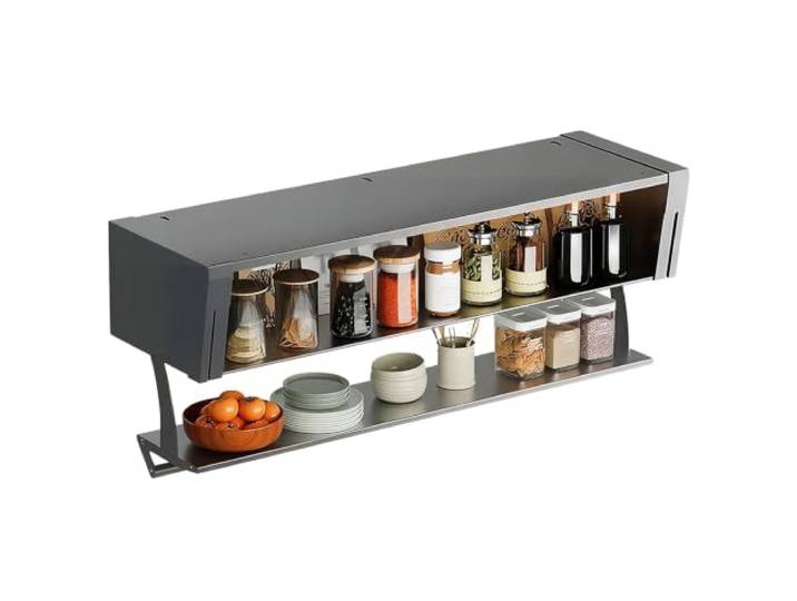 Wandschrank Hängend, Stahl Hängeschränke fürs Bad, Tragfähigkeit 30kg Küchenhängeschränke, Weichschließende Klapptür, Geschlossenes Design, Tiefe 26 cm, 2 stufige Aufbewahrung(90cm/35in)