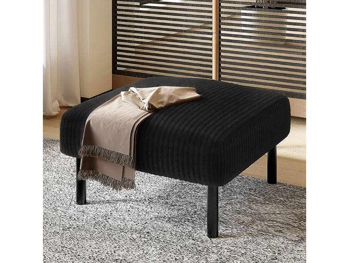 Tabouret pouf - ZEVKOR - Ottomane - Velours côtelé noir - Structure métal - Assise rembourrée