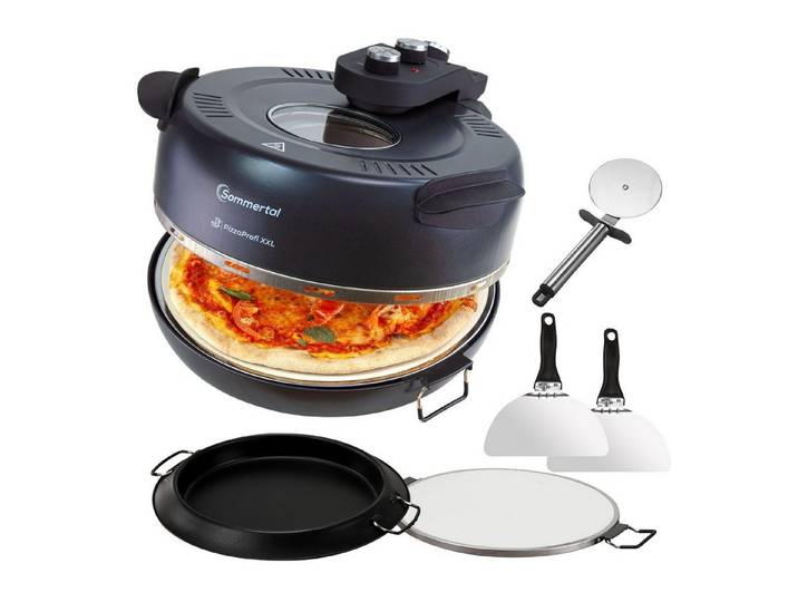 Sommertal Pizzaofen Sommertal PizzaProfi XXL Pizzaofen, 39cm Pizzastein, mit Pfanneneinsatz, 2x Pizzaschieber, Pizzaschneider, Steinplatte