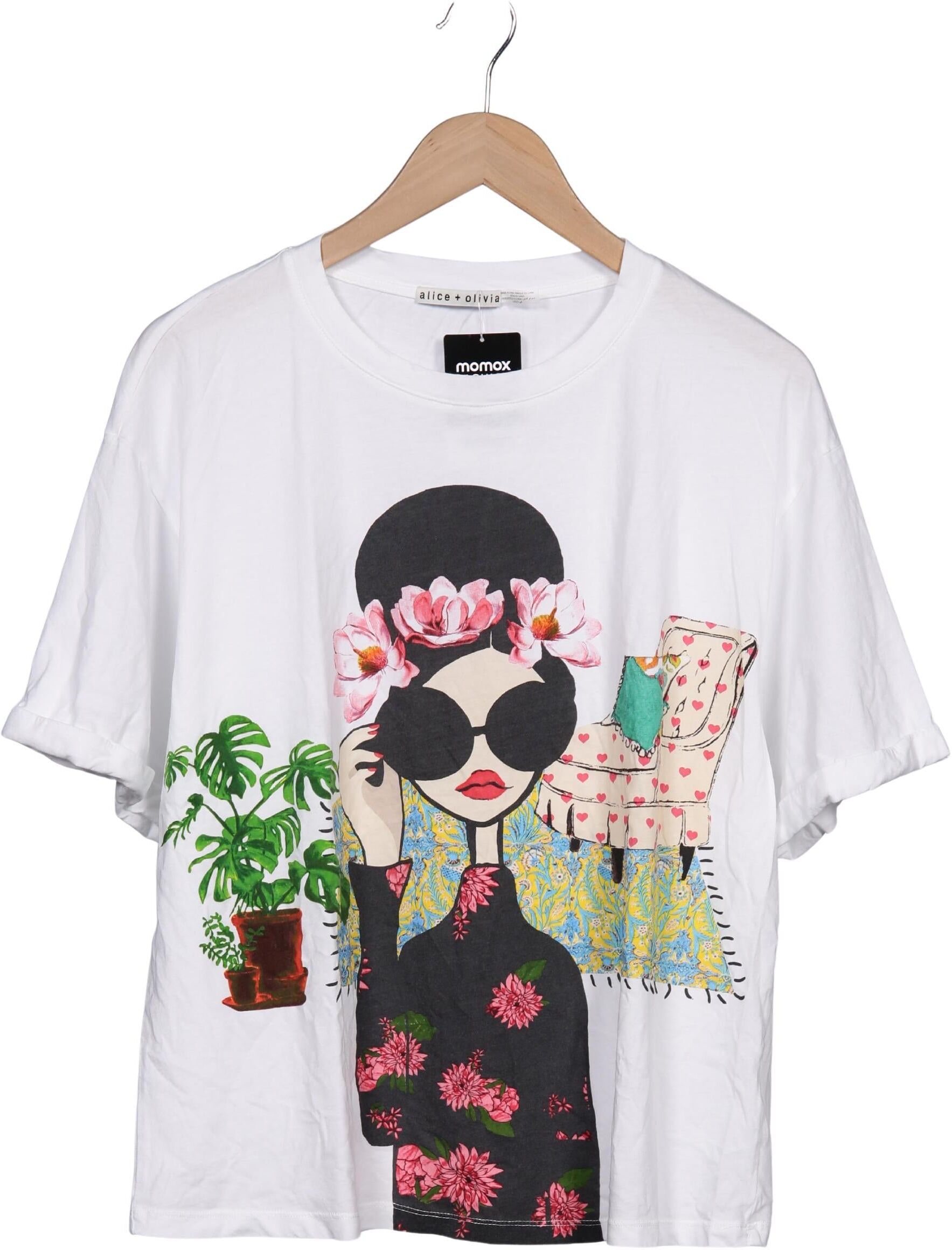 alice + olivia Damen T-Shirt, Weiß, Gr. L, Baumwolle - Second Hand