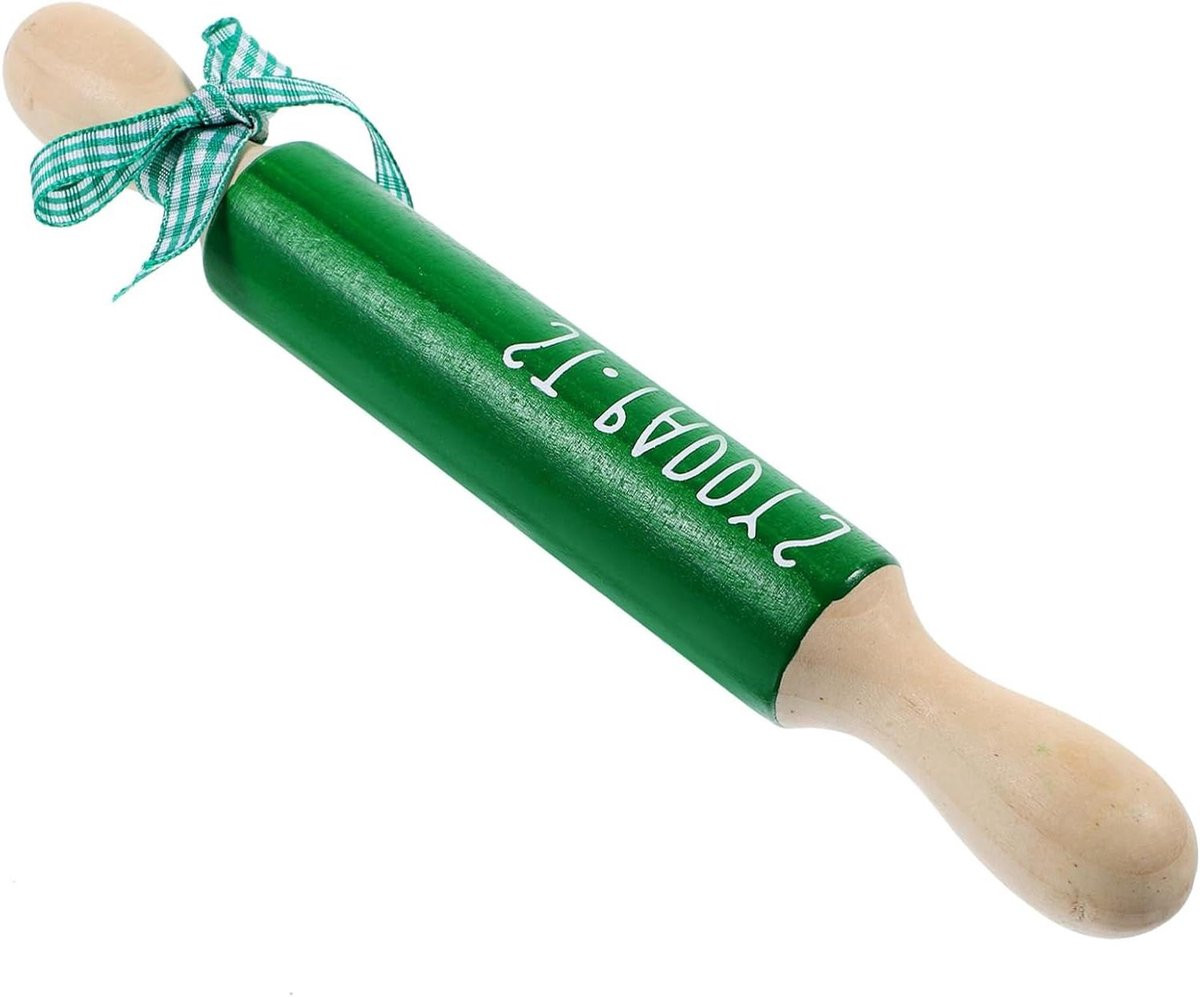 Mini Deegroller Decoratie Groen - Houten Deegroller voor Gelaagd Dienblad - 20 cm Lengte
