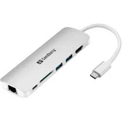 Sandberg USB-C Dock (USB-C, 4 Ports), Dockingstation + USB Hub, Grau