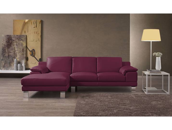 Ecksofa EGOITALIANO Shakira, Design & Sitzkomfort auf hohem Niveau, Breite 236cm, L-Form , lila (violett), B:236cm H:84cm T:152cm, Leder NUVOLE (Echtes Rindsleder). Halbnatürliches, halbnarbiges Rindsleder mit einer natürlichen Körnung von 1, 2 bis 1, 4 mm. Dieses Leder hat eine weiche, wachsartige Haptik mit mattem Aussehen und einem Wolkeneffekt. Es handelt sich um ein Naturleder, das die ursprünglichen Eigenschaften der Lederhäute nicht verändert. Das Vorhandensein von verheilten Narben, Körnungsunterschiede, Falten, Adern, Unterschiede in den Farbtönen und andere Spuren, die die Natur auf diesen Fellen hinterlassen hat, sind ein Beweis für die absolute Echtheit und das Zeugnis ihres grossen Wertes., Sofas, Ecksofa, mit Recamiere, L-Form, edle Füsse