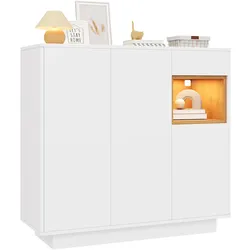 Schuhschrank 105x39x100 Weiß Natur mit LED-Beleuchtung verstellbare Regale Soft-Close Scharniere Kippschutz offene Fächer Schublade Flur Wohnzimmer
