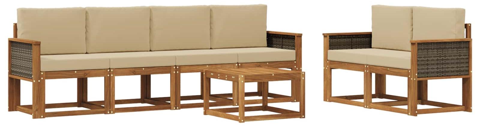 Outdoor-Sofagarnitur mit Kissen 6 pcs Natur