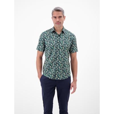 Kurzarmhemd LERROS, Herren, Gr. XL, N-Gr, bunt (soft teal), Web, Obermaterial: 100% Baumwolle, gemustert, normal hüftbedeckend, Rundhals, Hemden, mit Allover-Minimal-Print