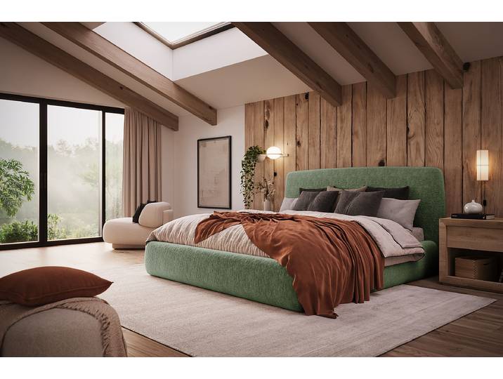 Lit capitonné Padley 140 x 200cm Tissu chenille Pelagia Vert